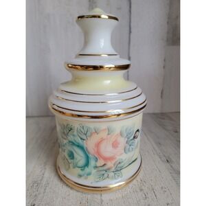 Vintage apothecary milk glass jar flower design unique floral rose container